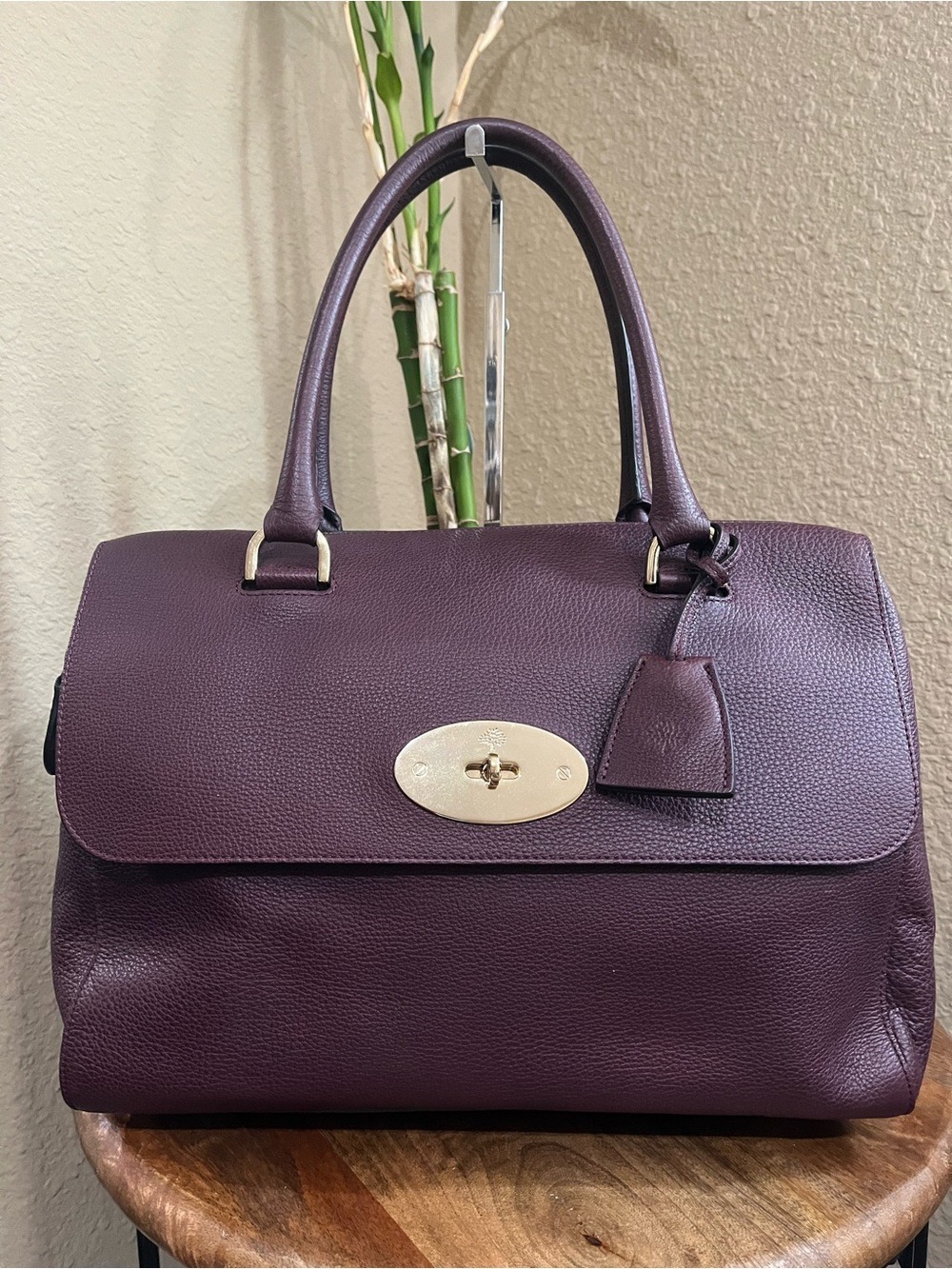 MULBERRY DEL REY PLUM AUBERGINE GRAINED LEATHER BAG